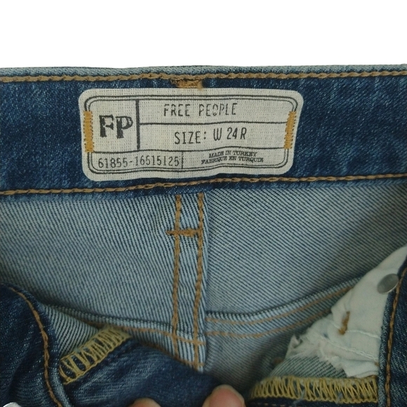 Free People low rise raw hem boot cut flare cropped denim blue jeans pants - Picture 7 of 7